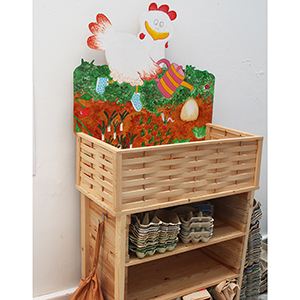 photo d'un meuble présentoir pour les oeufs dans un magasin